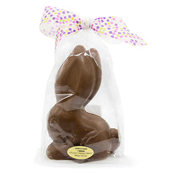 chocolate easter bunny in bag with polka dotted bow