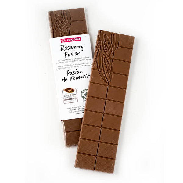 Two bars of Rosemary Chocolate Fusion